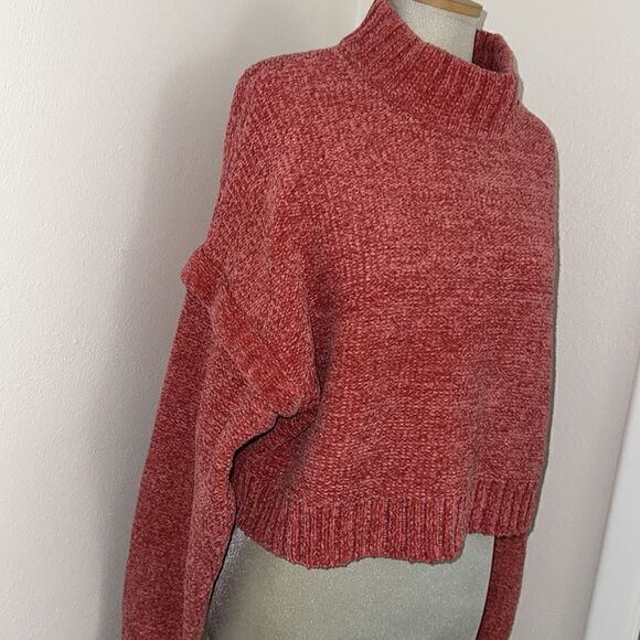 EUC Urban Outfitters cozy mock sweater crop large L Heather coral orange - Picture 1 of 8